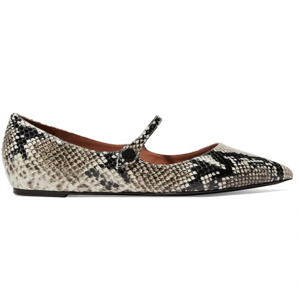 Tabitha Simmons Hermione Snake-effect Leather Point-toe Flats SZ 40 US 9.5